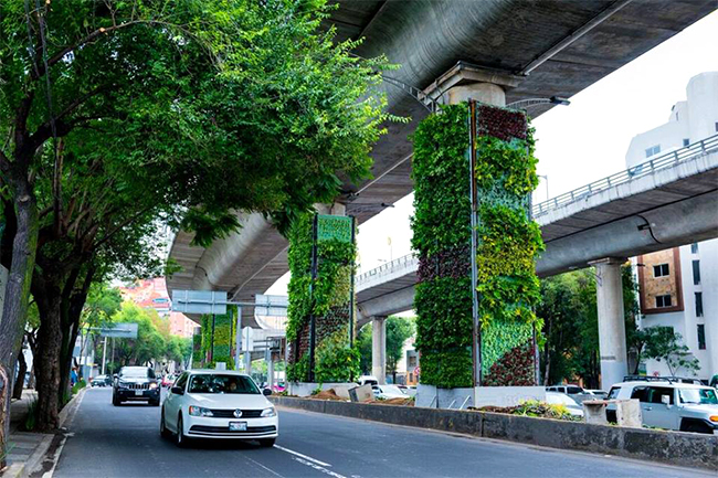 Jardins verticais tomam conta de um viaduto no México